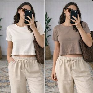 H&M Cream & Brown /Taupe Crop Top Tees